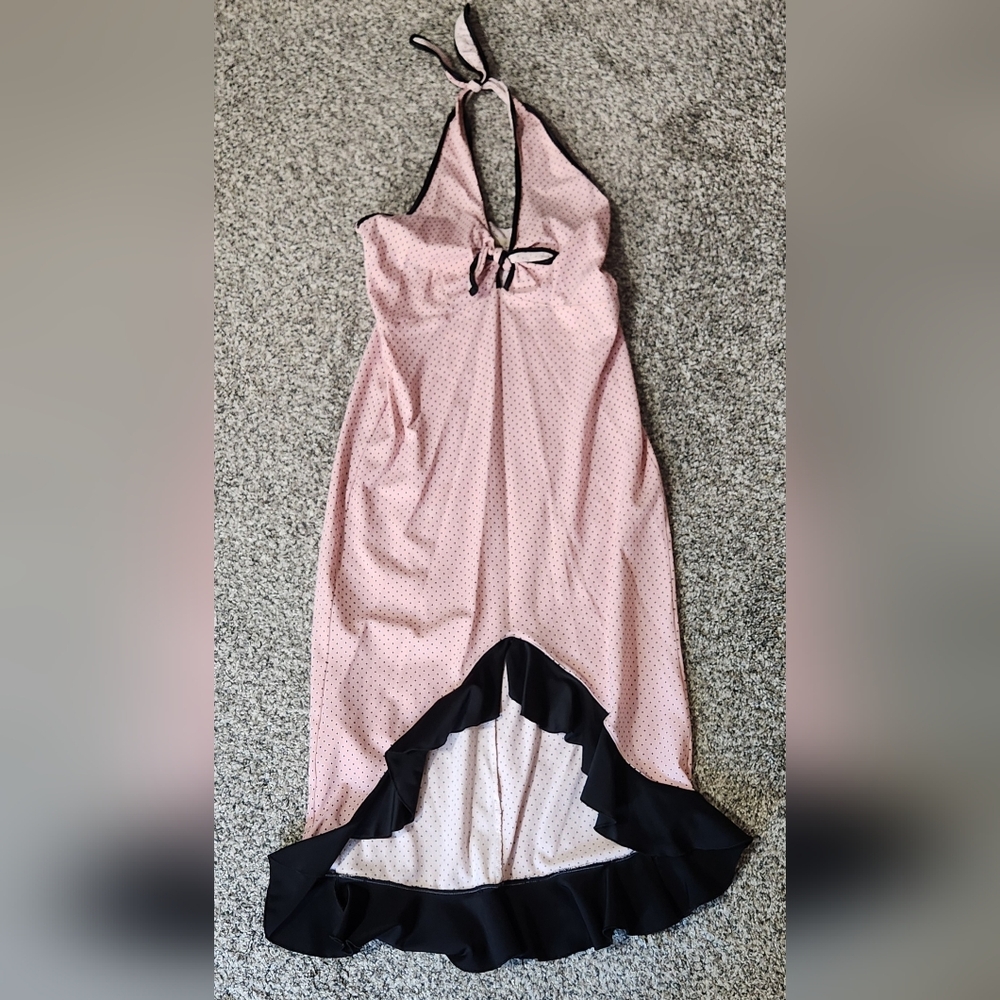 Pinup couture Pink Polka Dot Salsa Halter dress L Pin Up Girl